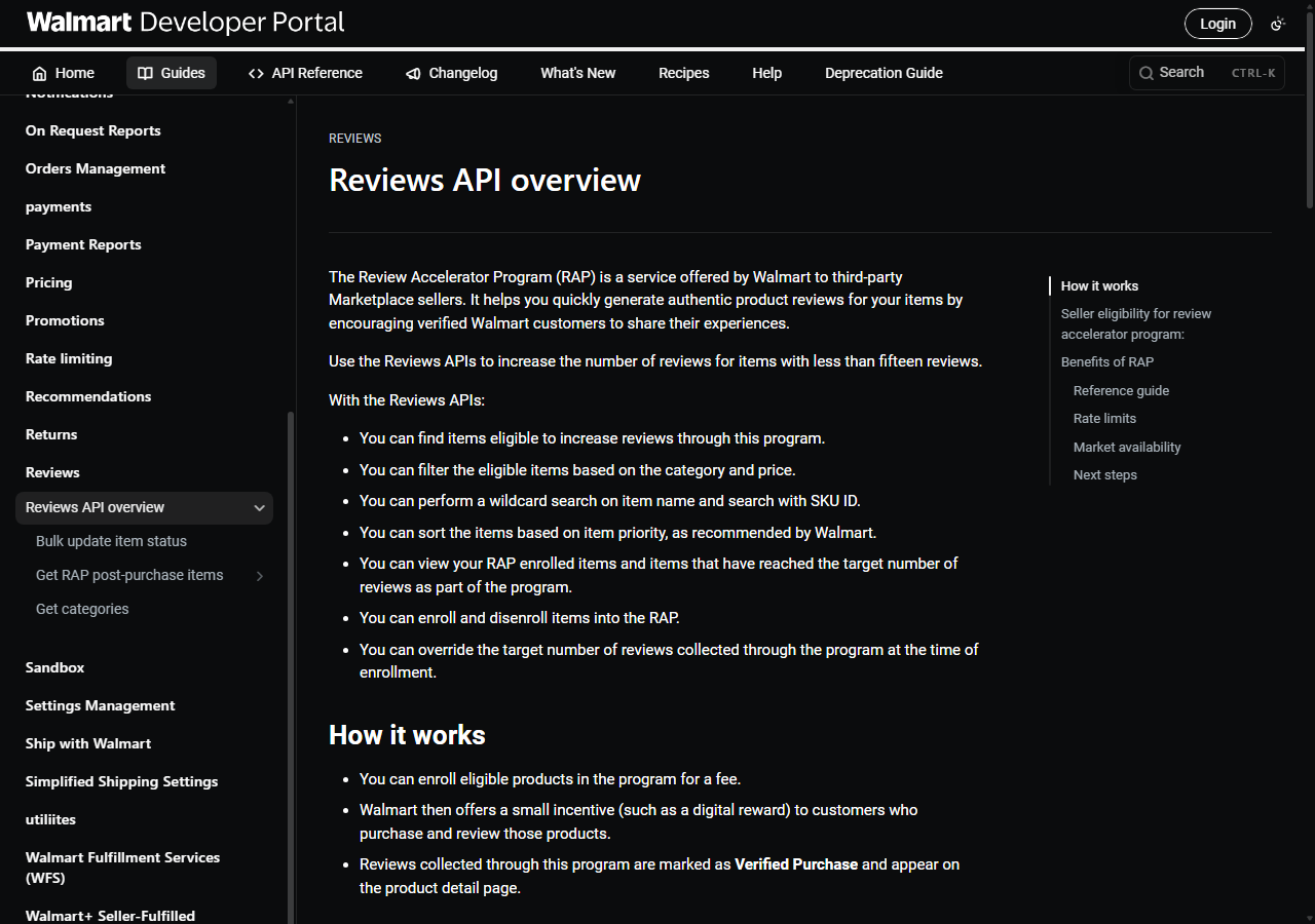 Walmart developer portal